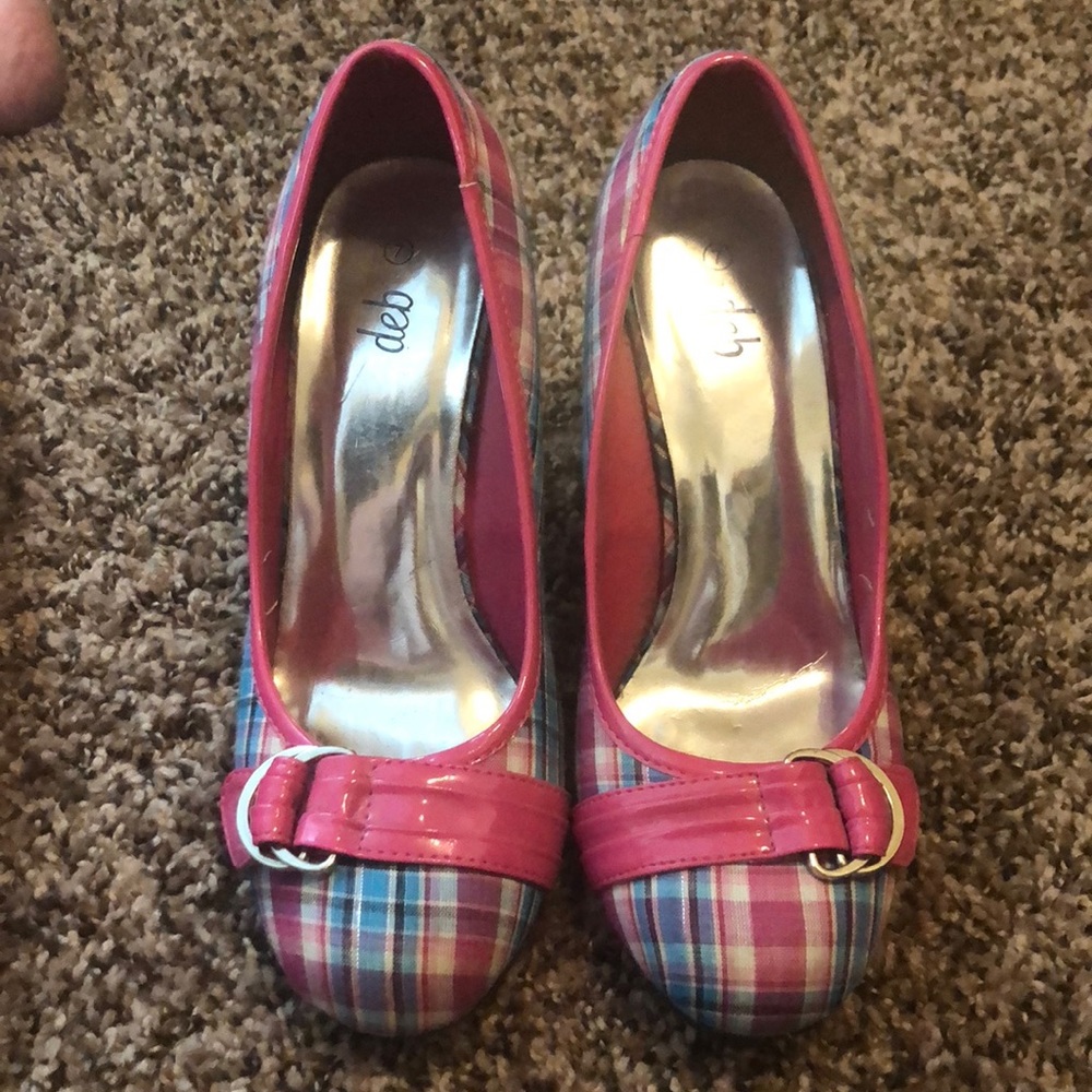 Pink and Blue Plaid Deb shoes